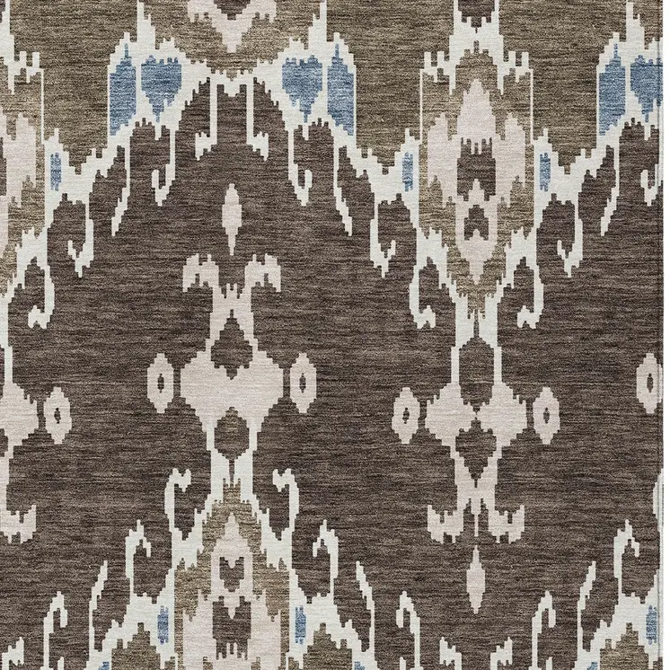 10' X 14' Brown And Taupe Ikat Washable Indoor Outdoor Area Rug