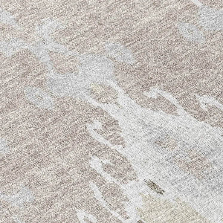 8' Ivory Beige And Taupe Round Ikat Washable Indoor Outdoor Area Rug