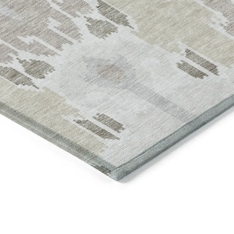 8' X 10' Ivory Beige And Taupe Ikat Washable Indoor Outdoor Area Rug