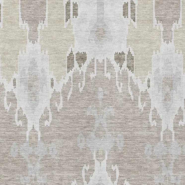 8' X 10' Ivory Beige And Taupe Ikat Washable Indoor Outdoor Area Rug