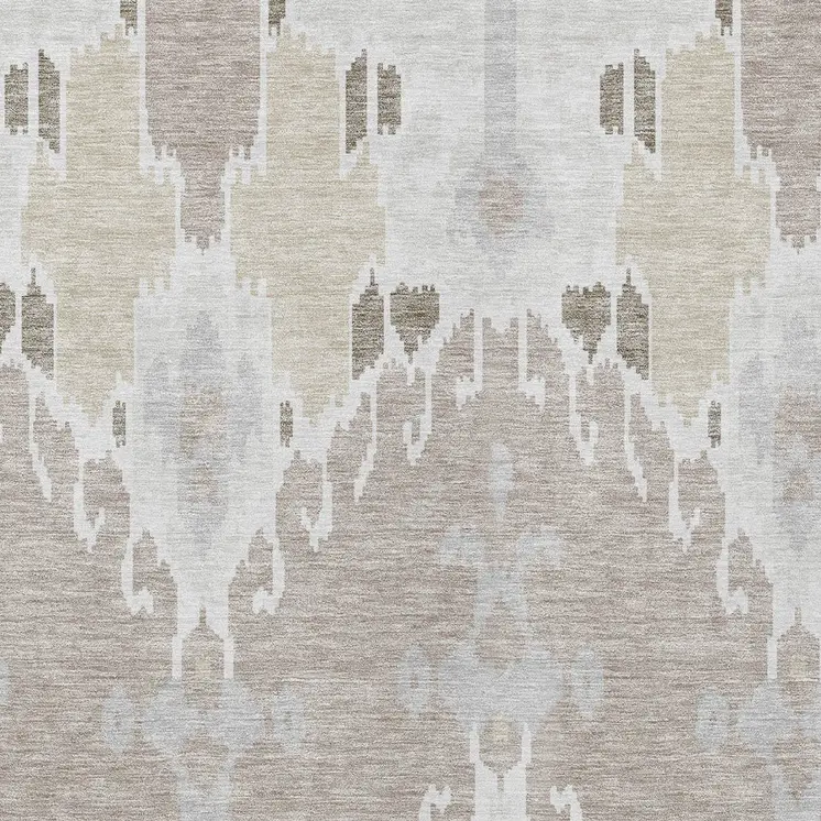 9' X 12' Ivory Beige And Taupe Ikat Washable Indoor Outdoor Area Rug