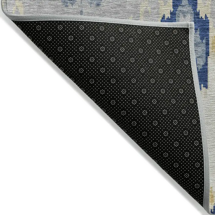 5' X 8' Navy Blue Ivory And Gray Ikat Washable Indoor Outdoor Area Rug