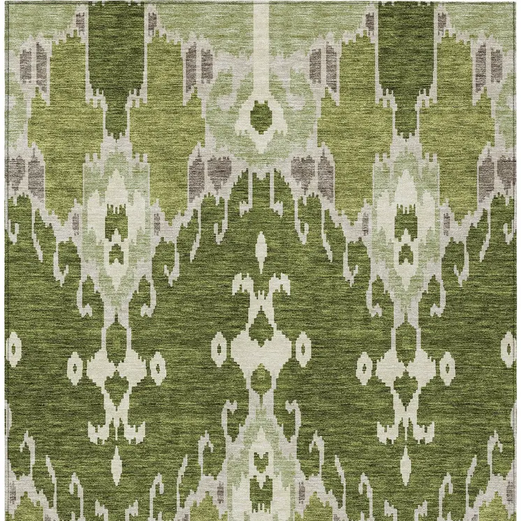 5' X 8' Olive Green And Artichoke Green Ikat Washable Indoor Outdoor Area Rug