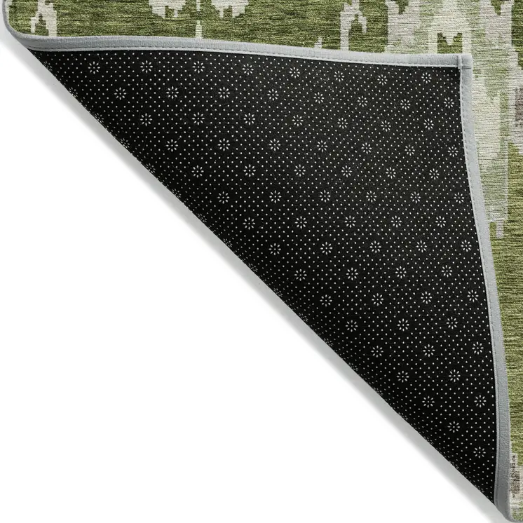 10' X 14' Olive Green And Artichoke Green Ikat Washable Indoor Outdoor Area Rug