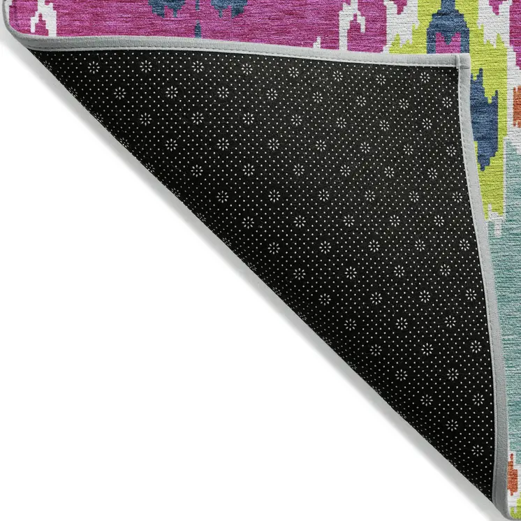 10' X 14' Pink Lime Green And Orange Ikat Washable Indoor Outdoor Area Rug