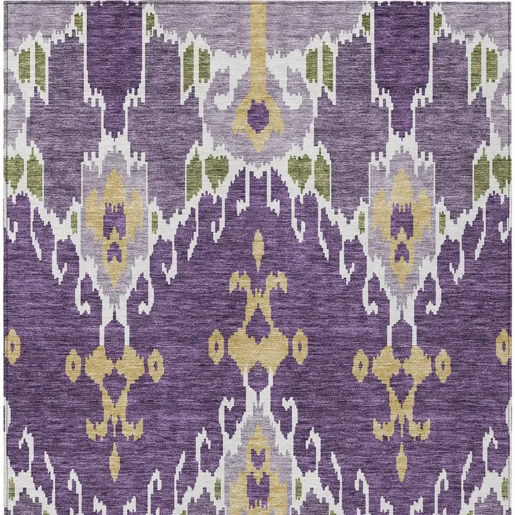 3' X 5' Purple Lavender And Gold Ikat Washable Indoor Outdoor Area Rug