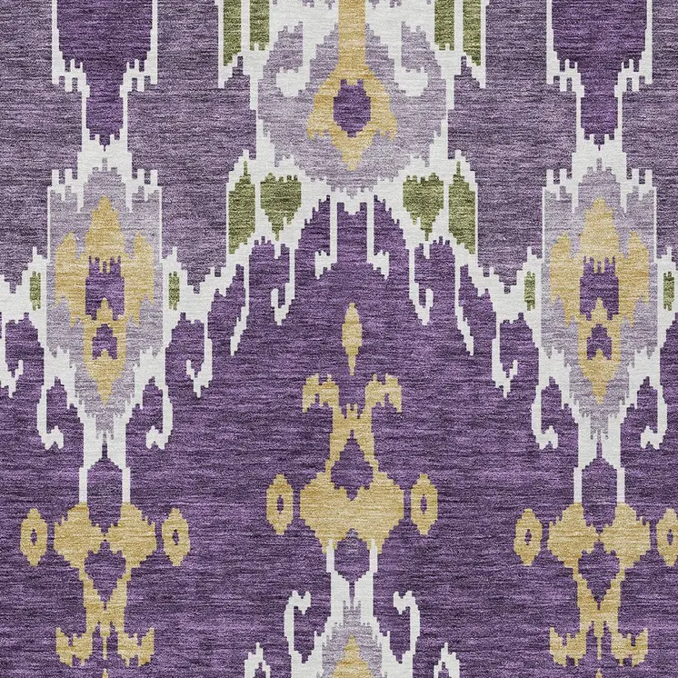 3' X 5' Purple Lavender And Gold Ikat Washable Indoor Outdoor Area Rug