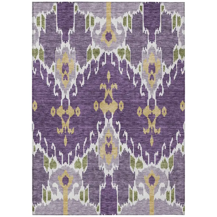 8' X 10' Purple Lavender And Gold Ikat Washable Indoor Outdoor Area Rug