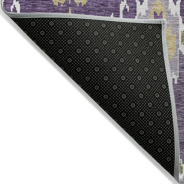8' X 10' Purple Lavender And Gold Ikat Washable Indoor Outdoor Area Rug