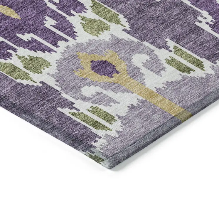 8' X 10' Purple Lavender And Gold Ikat Washable Indoor Outdoor Area Rug
