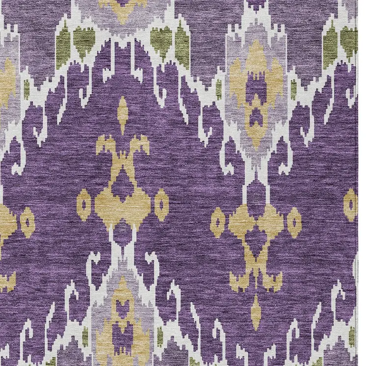 9' X 12' Purple Lavender And Gold Ikat Washable Indoor Outdoor Area Rug