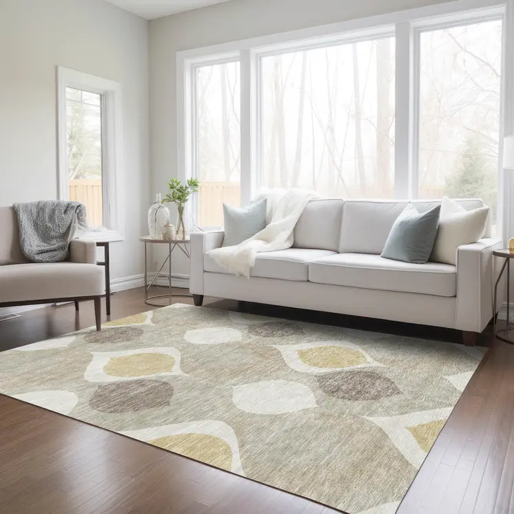 3' X 5' Beige Taupe And Ivory Ogee Washable Indoor Outdoor Area Rug