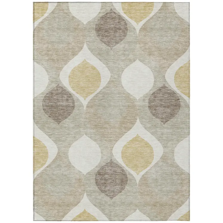 5' X 8' Beige Taupe And Ivory Ogee Washable Indoor Outdoor Area Rug
