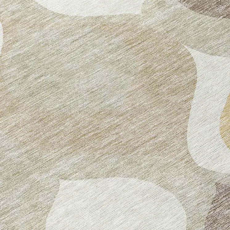8' Beige Taupe And Ivory Round Ogee Washable Indoor Outdoor Area Rug