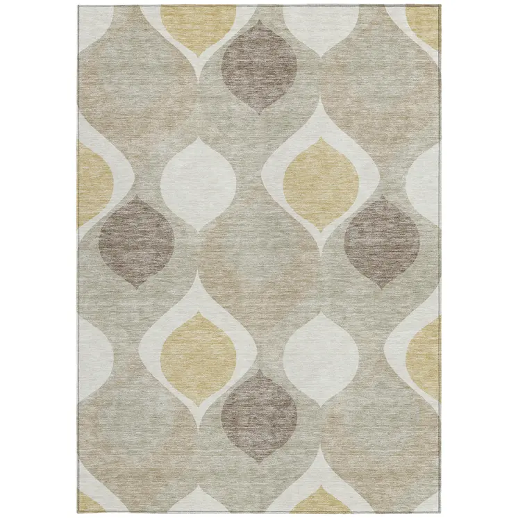 10' X 14' Beige Taupe And Ivory Ogee Washable Indoor Outdoor Area Rug