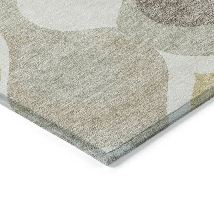 10' X 14' Beige Taupe And Ivory Ogee Washable Indoor Outdoor Area Rug