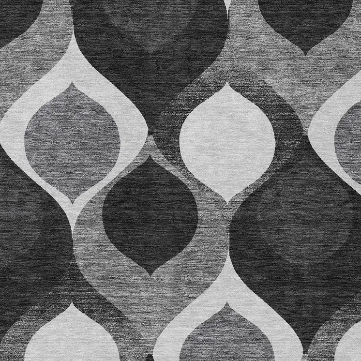 5' X 8' Black Silver And Charcoal Ogee Washable Indoor Outdoor Area Rug