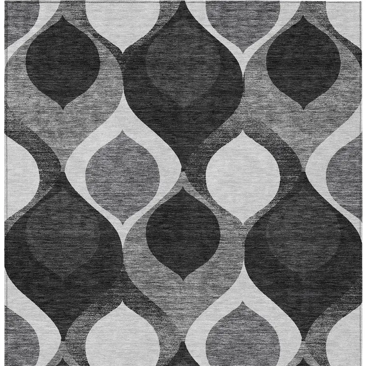 9' X 12' Black Silver And Charcoal Ogee Washable Indoor Outdoor Area Rug