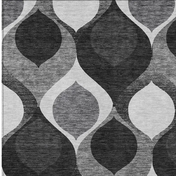 9' X 12' Black Silver And Charcoal Ogee Washable Indoor Outdoor Area Rug