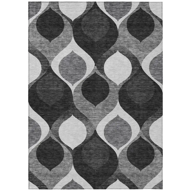 10' X 14' Black Silver And Charcoal Ogee Washable Indoor Outdoor Area Rug