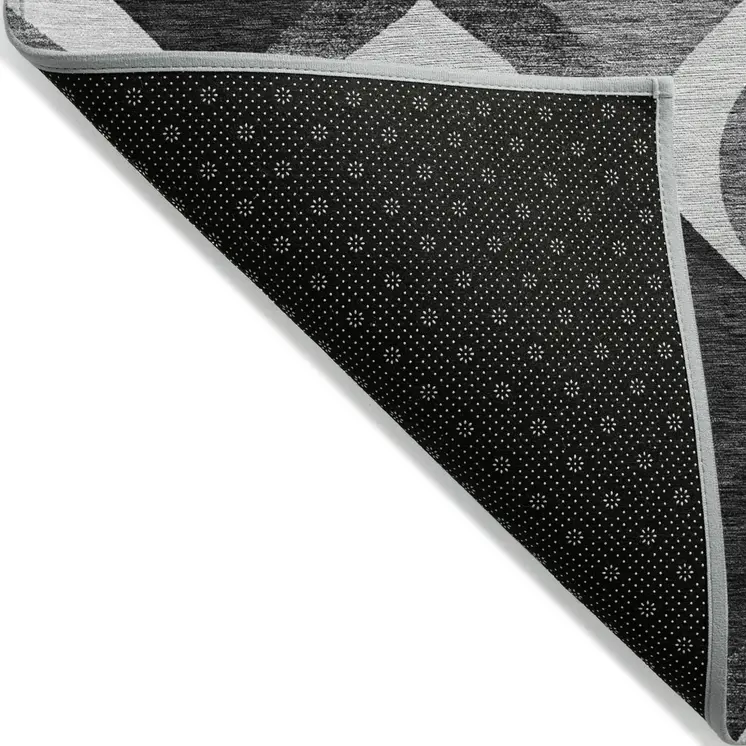 10' X 14' Black Silver And Charcoal Ogee Washable Indoor Outdoor Area Rug