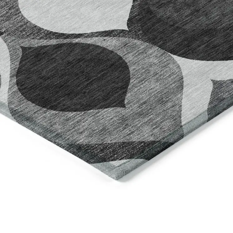 10' X 14' Black Silver And Charcoal Ogee Washable Indoor Outdoor Area Rug