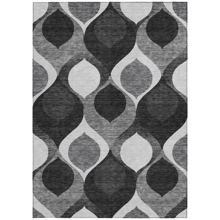 10' X 14' Black Silver And Charcoal Ogee Washable Indoor Outdoor Area Rug