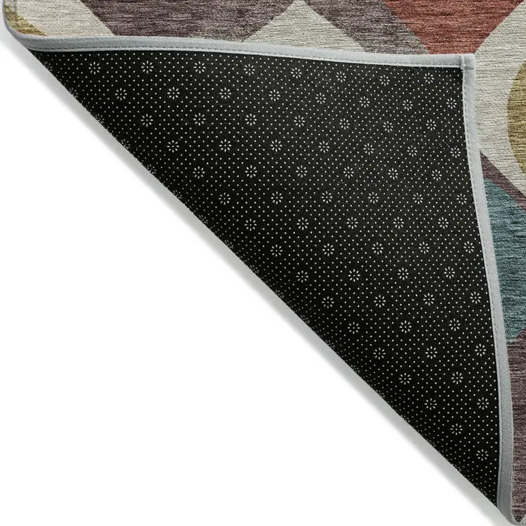 10' X 14' Brown Taupe And Teal Blue Ogee Washable Indoor Outdoor Area Rug