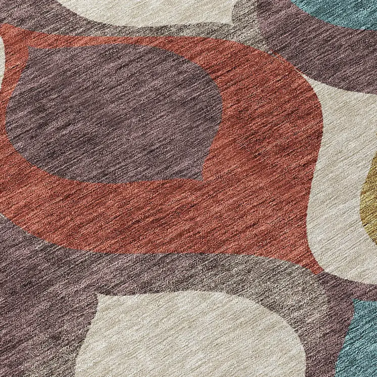 10' X 14' Brown Taupe And Teal Blue Ogee Washable Indoor Outdoor Area Rug