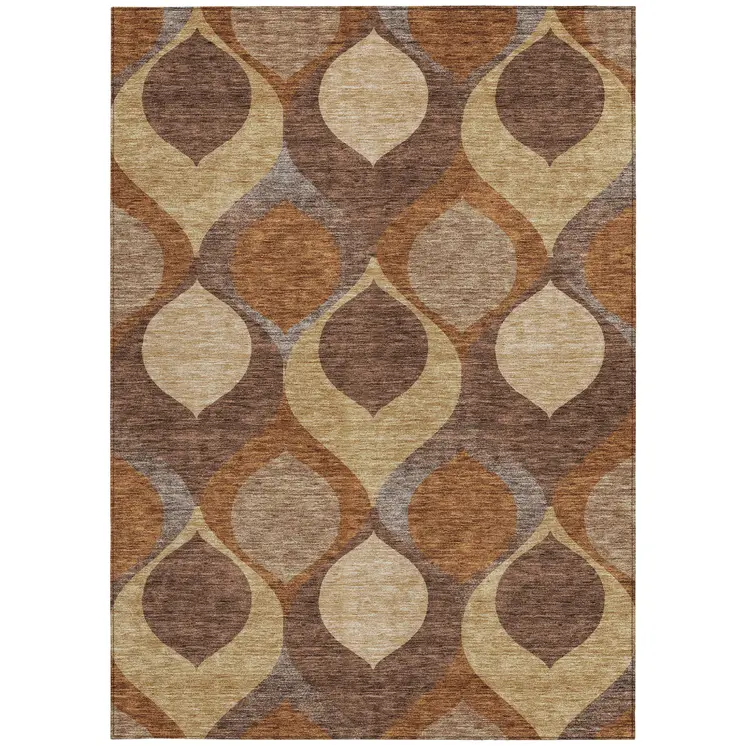 5' X 8' Copper Beige And Taupe Ogee Washable Indoor Outdoor Area Rug