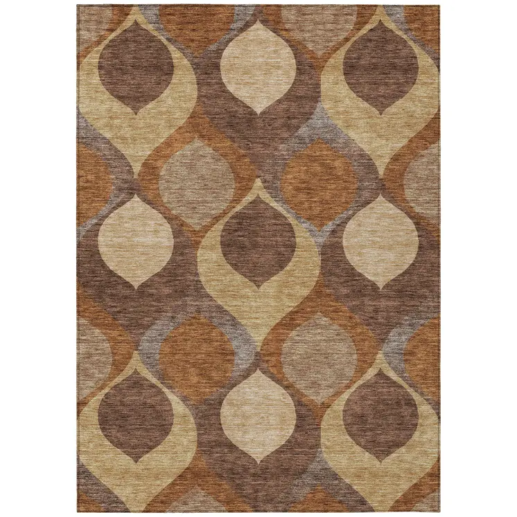 8' X 10' Copper Beige And Taupe Ogee Washable Indoor Outdoor Area Rug