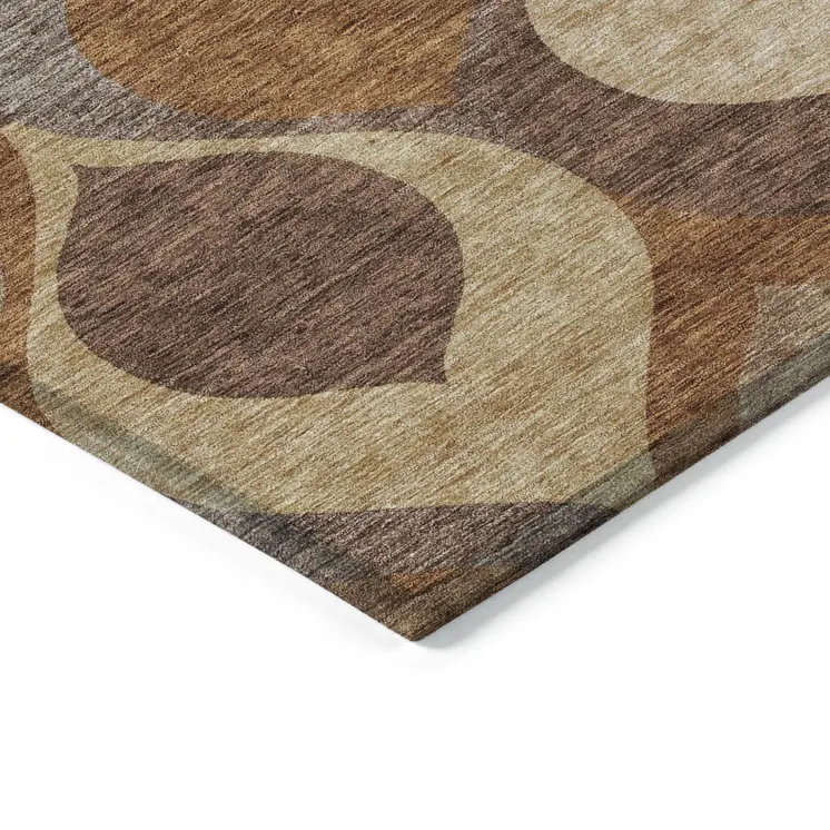 10' X 14' Copper Beige And Taupe Ogee Washable Indoor Outdoor Area Rug