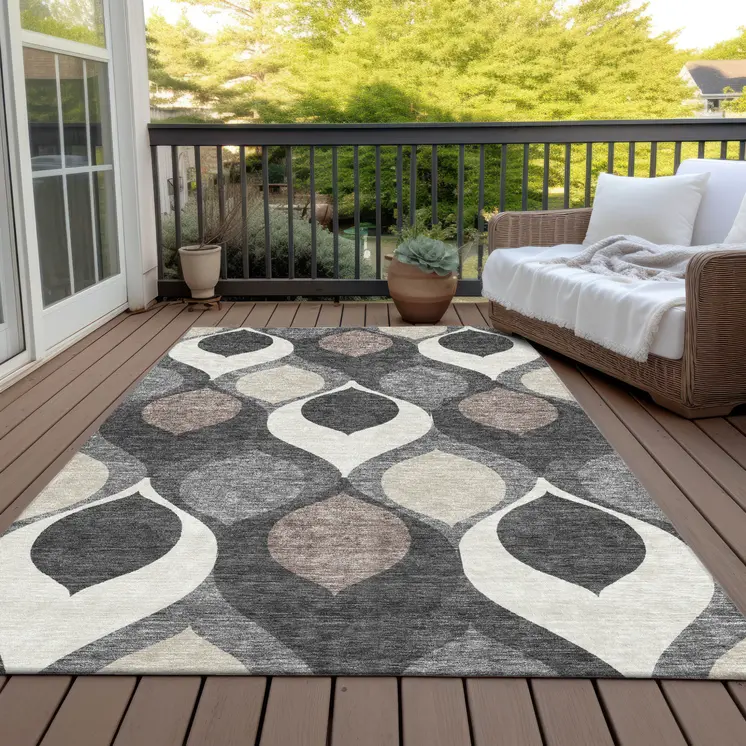 5' X 8' Gray Beige And Taupe Ogee Washable Indoor Outdoor Area Rug