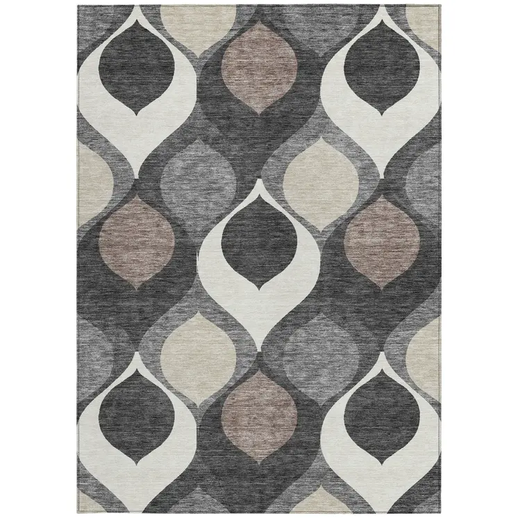 5' X 8' Gray Beige And Taupe Ogee Washable Indoor Outdoor Area Rug