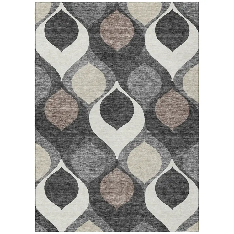 9' X 12' Gray Beige And Taupe Ogee Washable Indoor Outdoor Area Rug