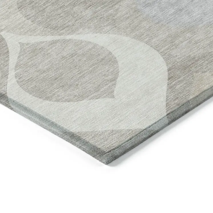 8' X 10' Ivory Beige And Tan Ogee Washable Indoor Outdoor Area Rug