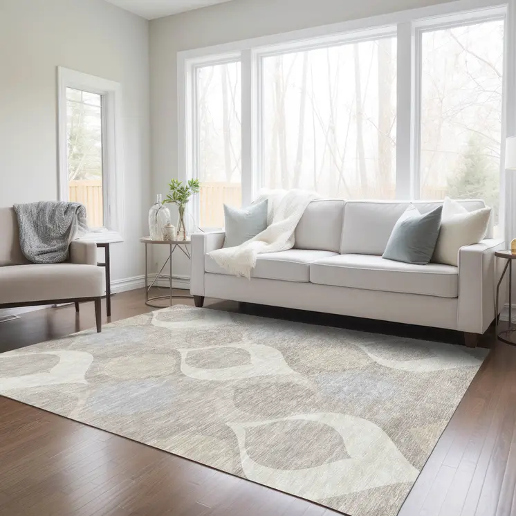 8' X 10' Ivory Beige And Tan Ogee Washable Indoor Outdoor Area Rug
