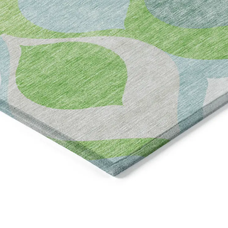 3' X 5' Lime Green Sky Blue And Denim Blue Ogee Washable Indoor Outdoor Area Rug