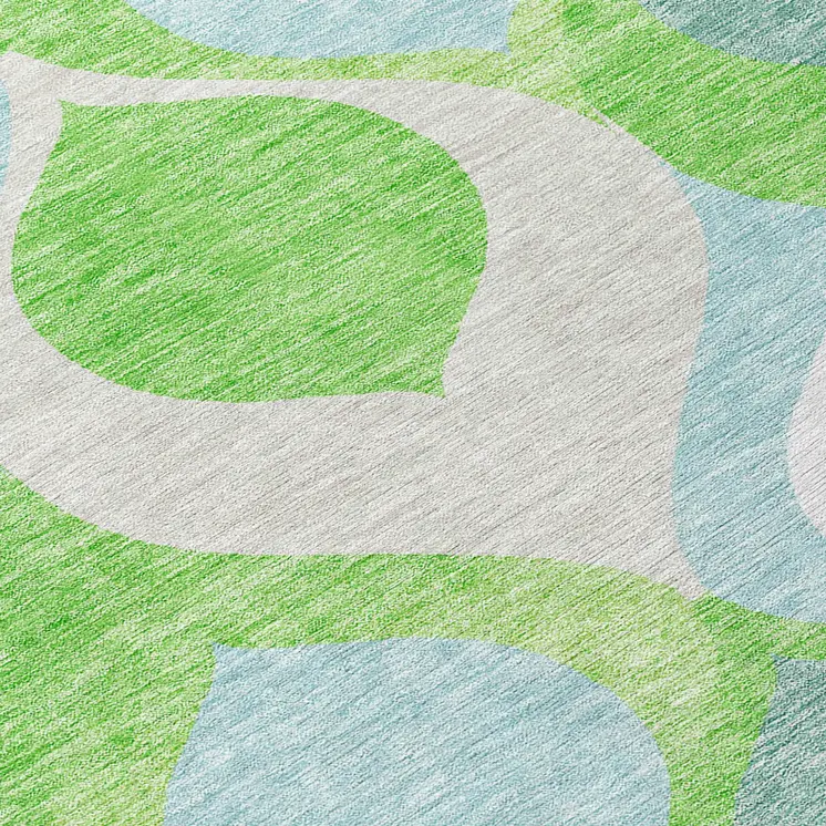 3' X 5' Lime Green Sky Blue And Denim Blue Ogee Washable Indoor Outdoor Area Rug
