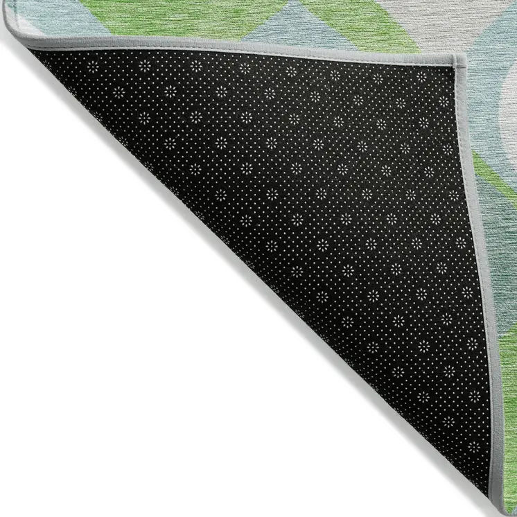 10' X 14' Lime Green Sky Blue And Denim Blue Ogee Washable Indoor Outdoor Area Rug