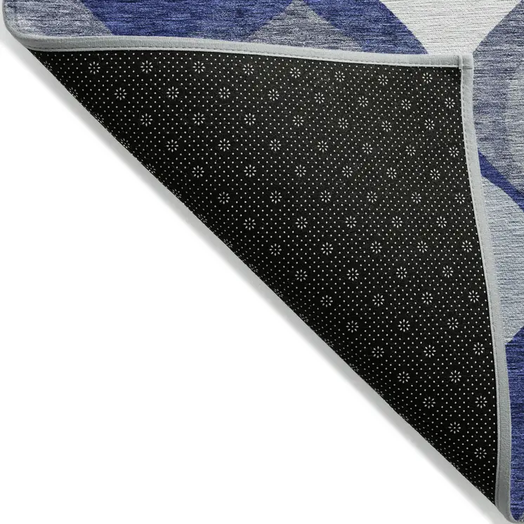 10' X 14' Navy Blue And Denim Blue Ogee Washable Indoor Outdoor Area Rug
