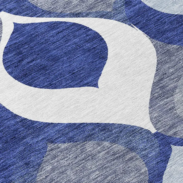 10' X 14' Navy Blue And Denim Blue Ogee Washable Indoor Outdoor Area Rug