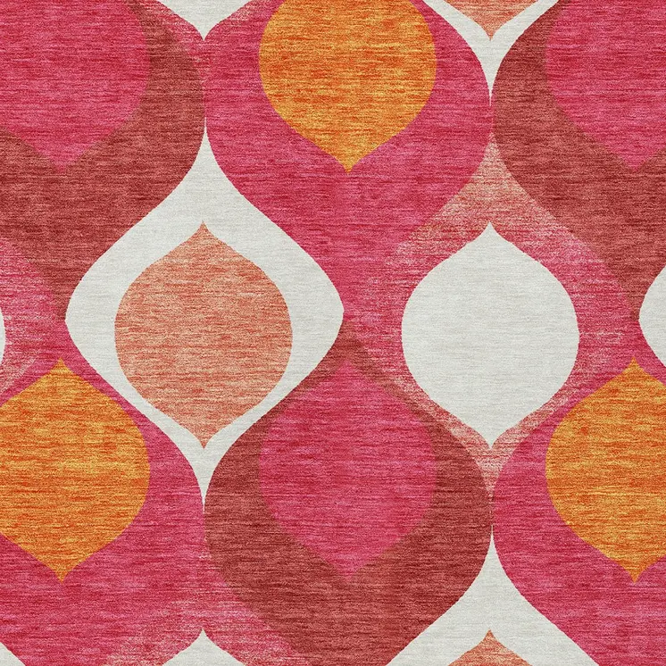 3' X 5' Pink Mauve And Orange Ogee Washable Indoor Outdoor Area Rug