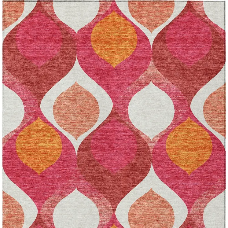 5' X 8' Pink Mauve And Orange Ogee Washable Indoor Outdoor Area Rug