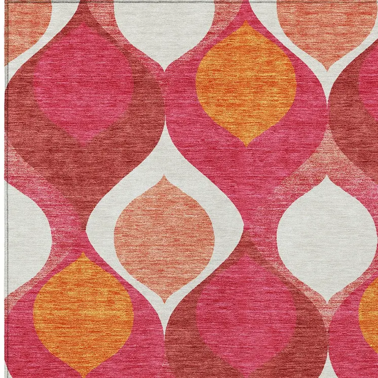 5' X 8' Pink Mauve And Orange Ogee Washable Indoor Outdoor Area Rug