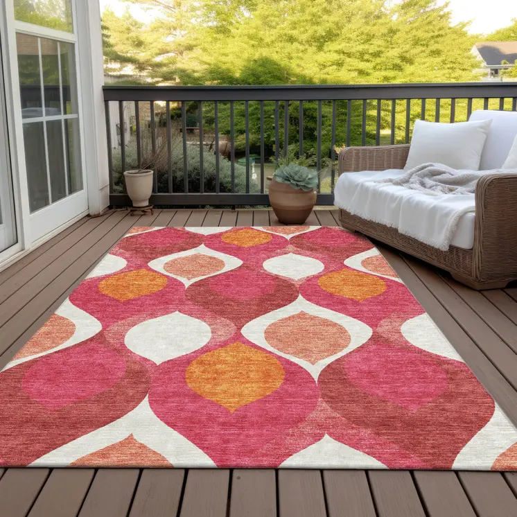 10' X 14' Pink Mauve And Orange Ogee Washable Indoor Outdoor Area Rug