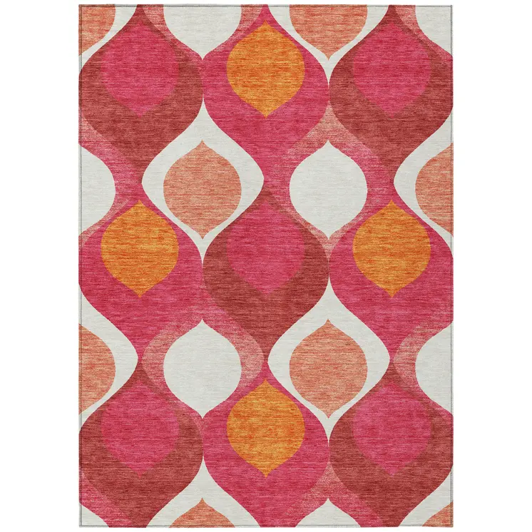 10' X 14' Pink Mauve And Orange Ogee Washable Indoor Outdoor Area Rug