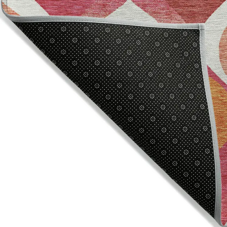 10' X 14' Pink Mauve And Orange Ogee Washable Indoor Outdoor Area Rug