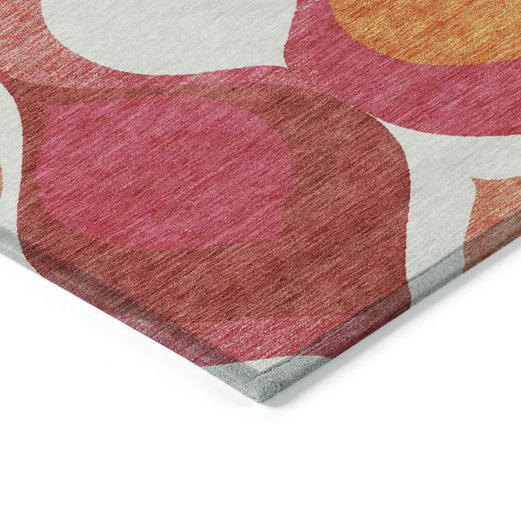 10' X 14' Pink Mauve And Orange Ogee Washable Indoor Outdoor Area Rug