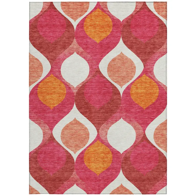 10' X 14' Pink Mauve And Orange Ogee Washable Indoor Outdoor Area Rug